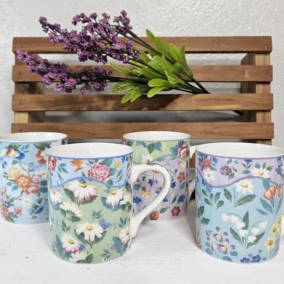 Vtg Chintz Charming Andrea Sadek Julia Bullmore Mug Set Of 4 Cups Japan Floral - Picture 11 of 11